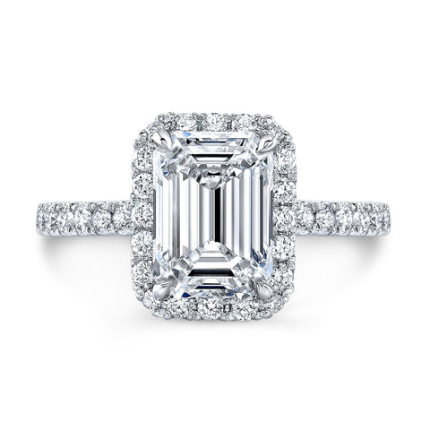Emerald Cut Halo Engagement Ring Front View