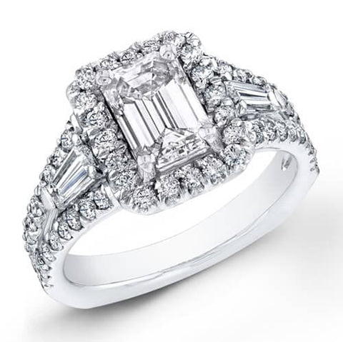 2.20 Ct. Emerald Cut Diamond Engagement Ring W/ French Pave E, VS2 (GIA Certified)