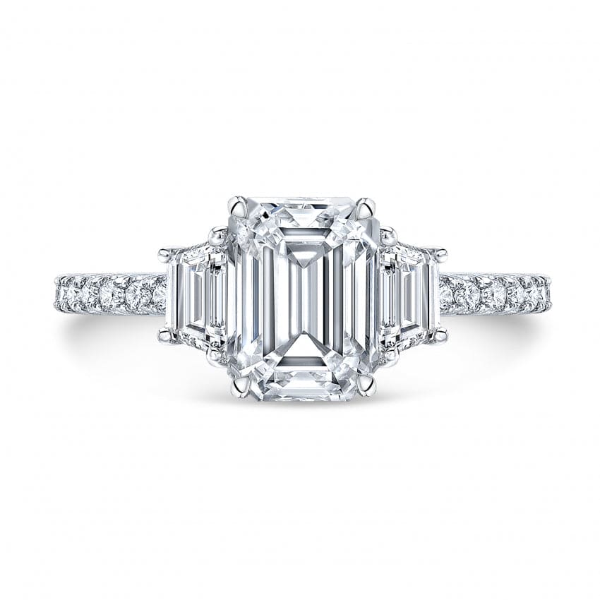 Emerald Cut with Trapezoids Diamond Ring Front View