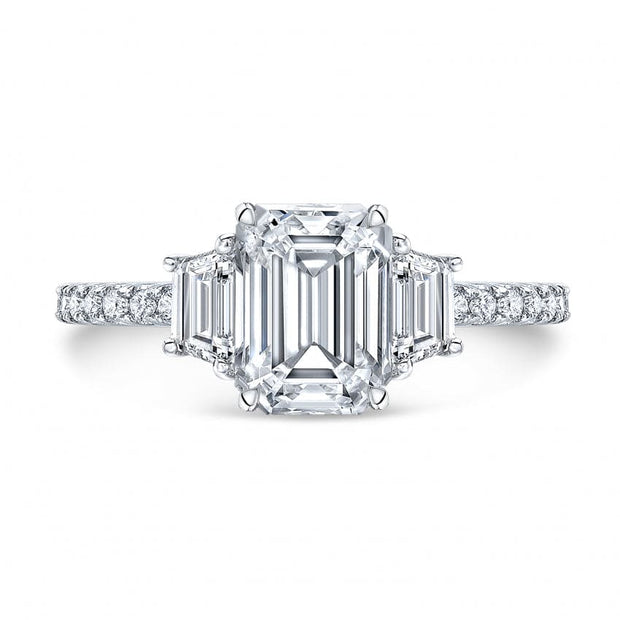 Emerald Cut with Trapezoids Diamond Ring Front View