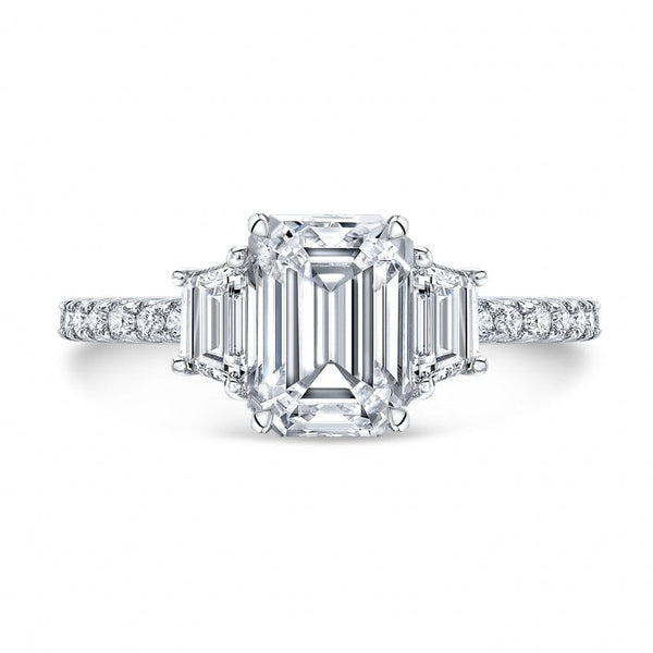 Emerald & Trapezoids 3Stone Ring Front View