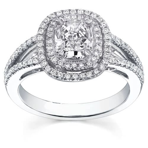 Double halo cushion engagement ring