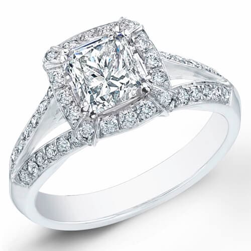 Halo Princess Cut Split Shank Diamond Ring G Color VVS2