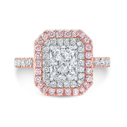 Radiant Double Halo with Pink Diamond Front View