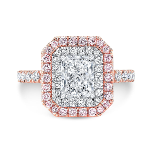 Radiant Double Halo with Pink Diamond Front View