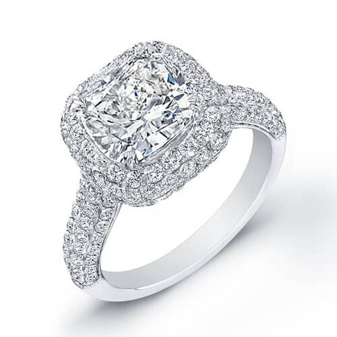  Cushion Cut Pave Halo Diamond Ring