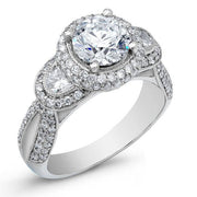2.89 Ct. Round Brilliant Cut W/ Half Moon Diamond Engagement Ring H, VS2
