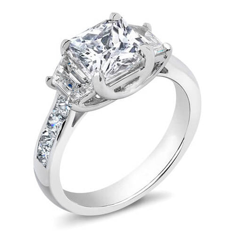 3 Stone Princess & Trapezoids Engagement Ring