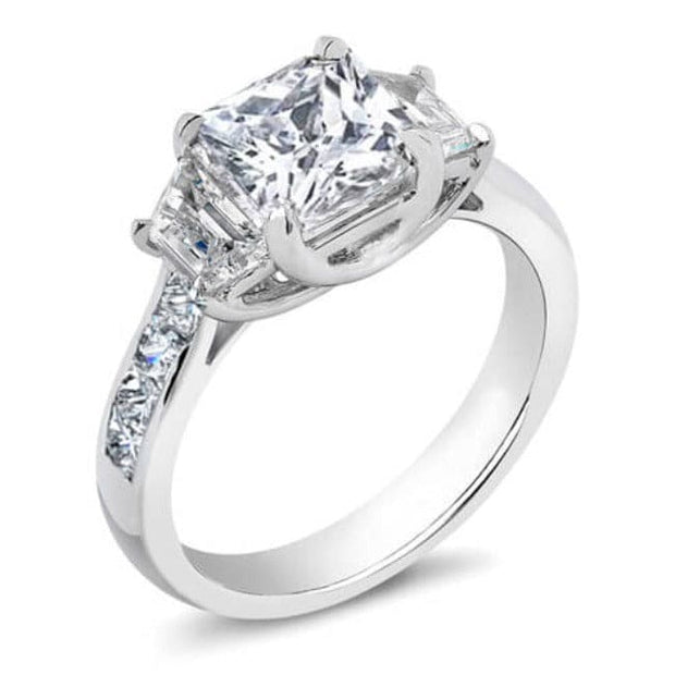 3 Stone Princess Cut Diamond Ring with Trapezoids