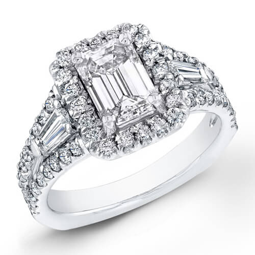 Emerald cut halo engagement ring