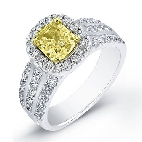 2.05 Ct. Canary Fancy Yellow Cushion Cut Diamond Engagement Ring