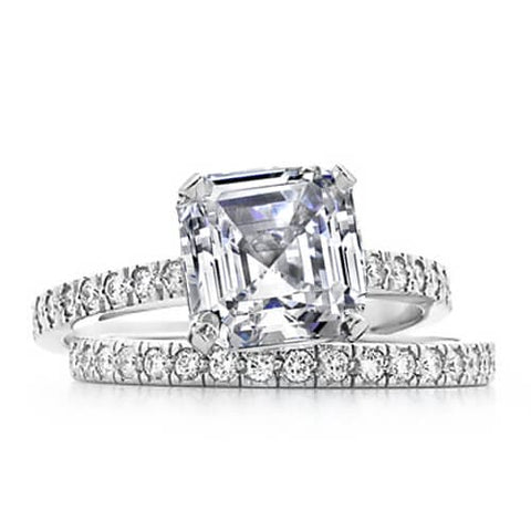 1.79 Ct. Asscher Cut Diamond Engagement Bridal Set Ring H, VS1