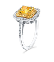 2.90 Ct Canary Fancy Light Yellow Asscher Cut Halo Engagement Ring VVS2 GIA Certified