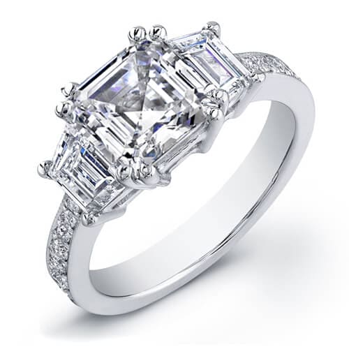 asscher cut diamond ring with trapezoids 2.1Ct H VVS2 GIA Kingofjewelry