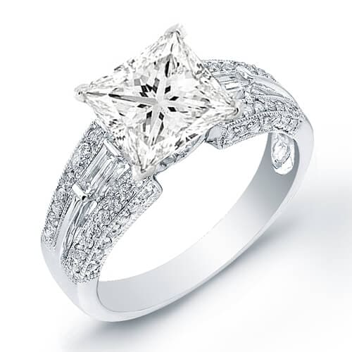 Princess cut & baguette diamond ring with accents
