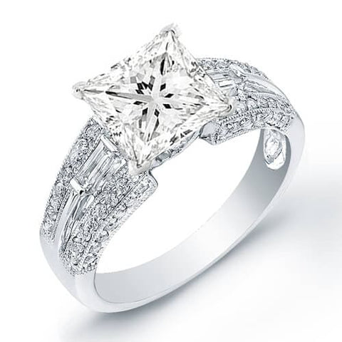 Princess Cut & Baguette Diamond Ring with Accents