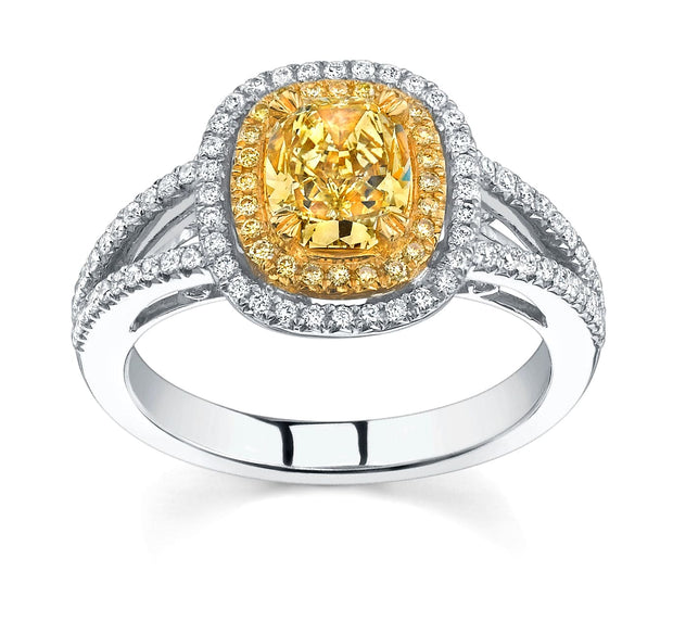 Canary Fancy Yellow Cushion Cut Diamond Engagement Ring 