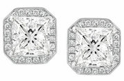 2.62 Ct. Princess Cut Halo Diamond Earrings