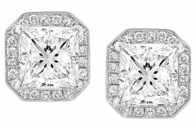 2.62 Ct. Princess Cut Halo Diamond Earrings