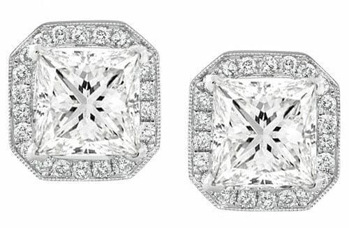 2.62 Ct. Princess Cut Halo Diamond Earrings