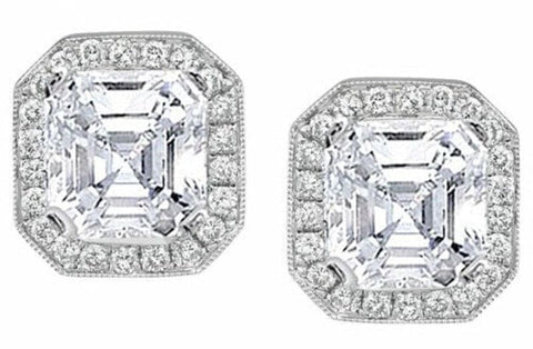 2.72 Ct. Asscher Cut Halo Diamond Earrings