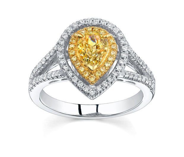 Pear Shape Canary Fancy Yellow Halo Engagement Ring