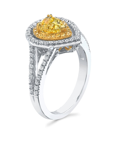 Pear Shape Canary Fancy Yellow Halo Engagement Ring Side Profile