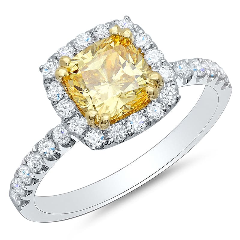 Cushion cut fancy light yellow diamond ring | canary engagement rings
