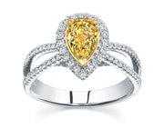 Fancy Light Yellow Pear Shaped Halo Engagement Ring