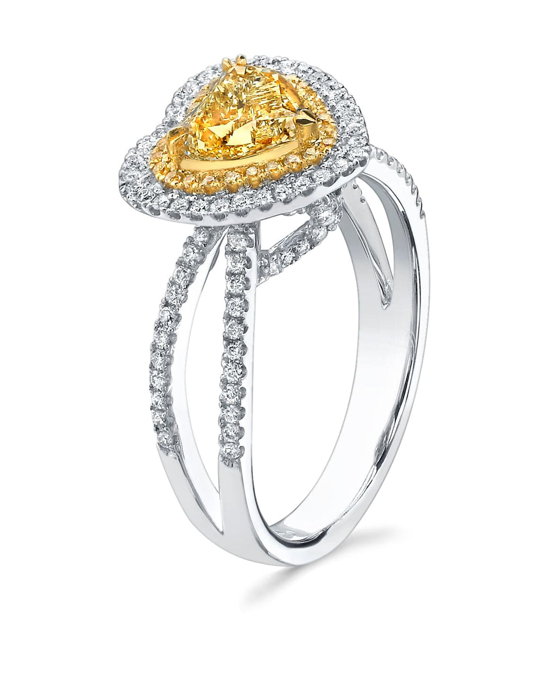 Yellow Heart Shape Halo Diamond Ring Side Profile