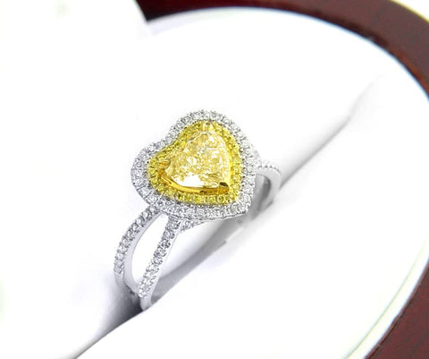 Yellow Heart Shape Halo Diamond Ring Natural Picture