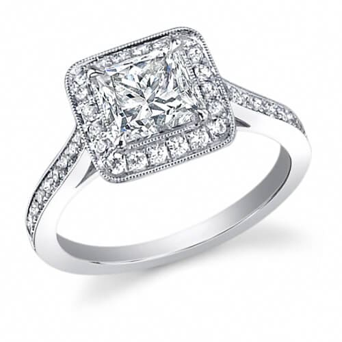 Princess cut halo engagement ring
