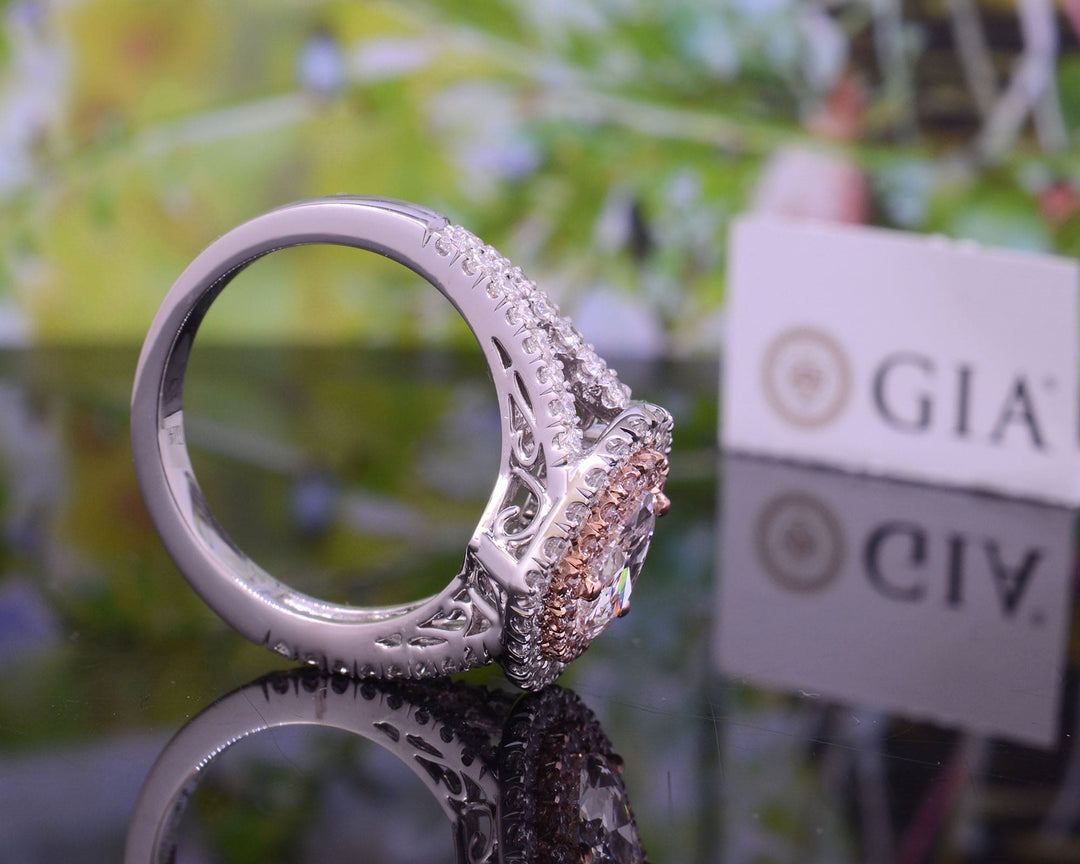 Double Halo Heart Ring Side Profile