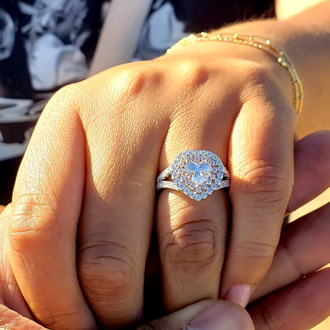 Double Halo Heart Ring on Hand