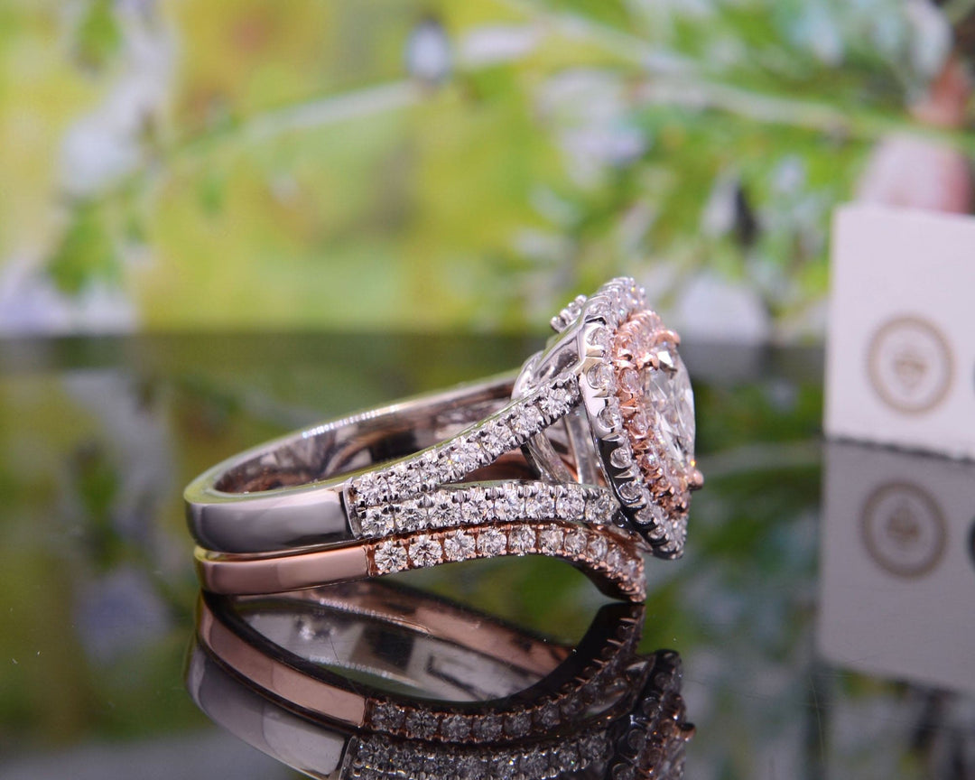 Double Halo Heart Ring Set Side View