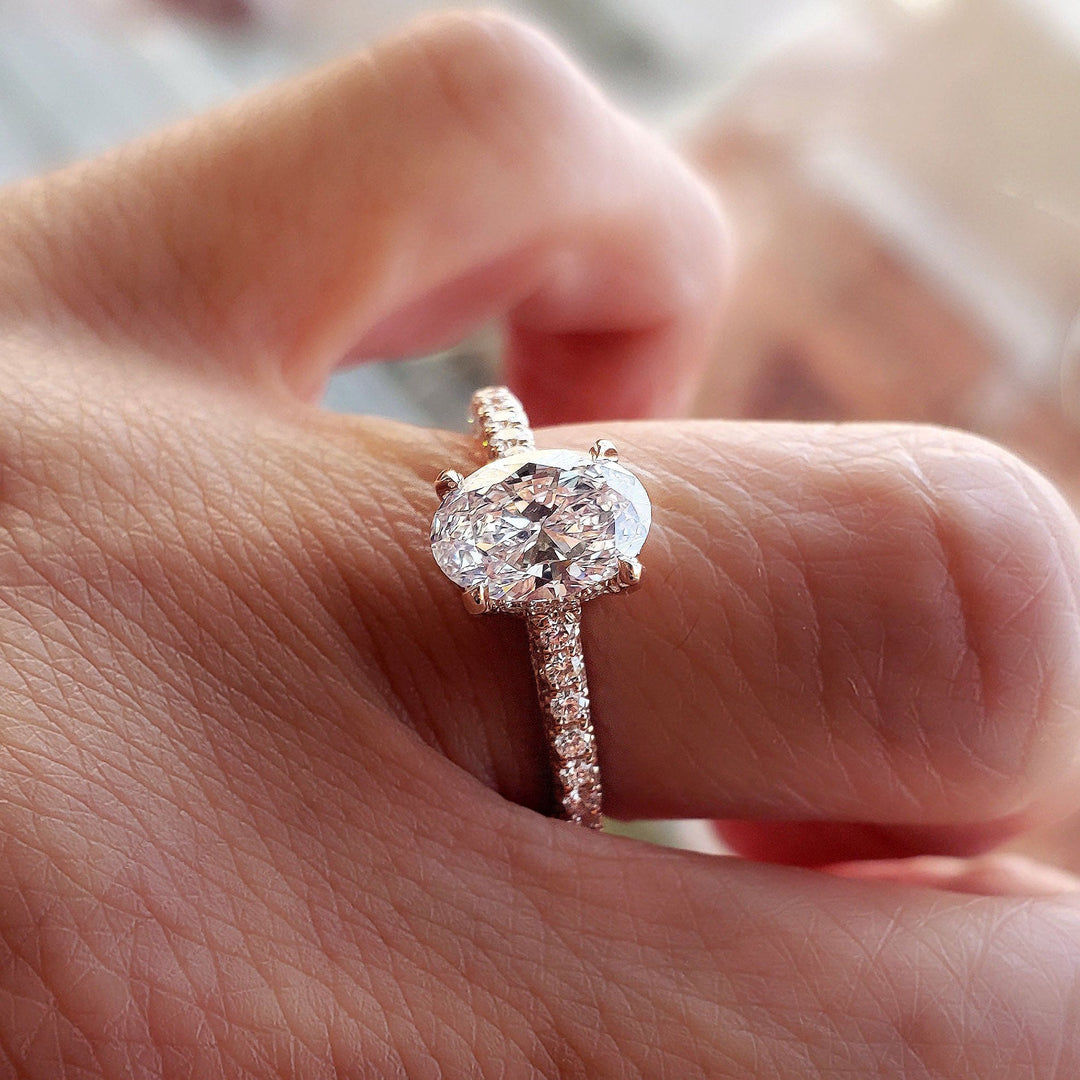 1.75 Ct. Hidden Halo Oval Engagement Ring 3 Row Pave H Color VS2 GIA Certified