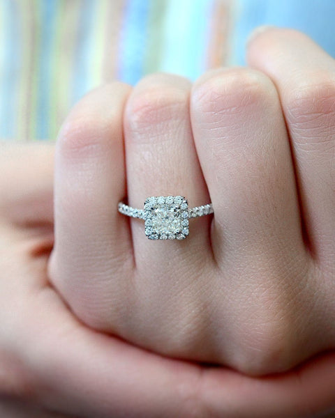 1.40 Ct. Halo Princess Cut Engagement Ring French Pave F Color VS1 GIA Certified