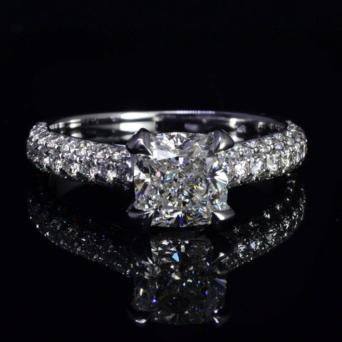 3.50 Ct. Cushion Cut Pave Hidden Halo Engagement Ring H Color VS2 GIA Certified