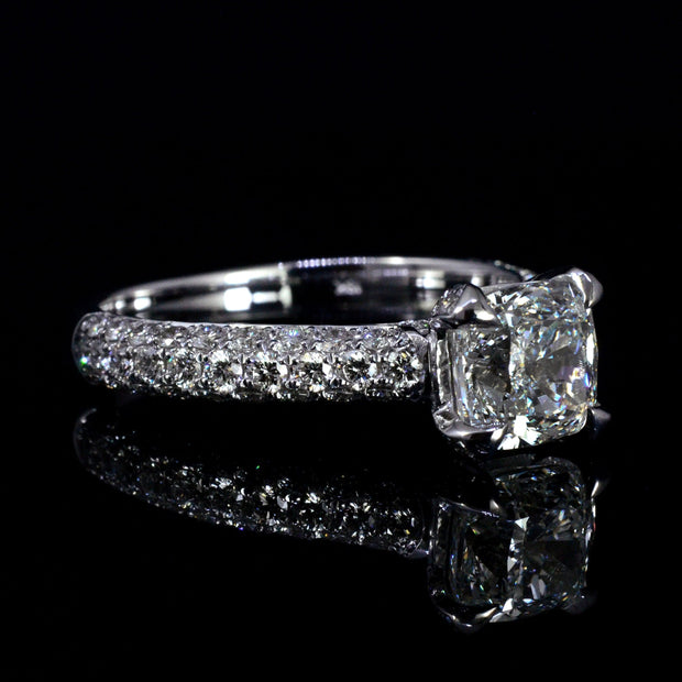 2.50 Ct. Cushion Cut 3Row Pave Engagement Ring G Color VS1 GIA Certified