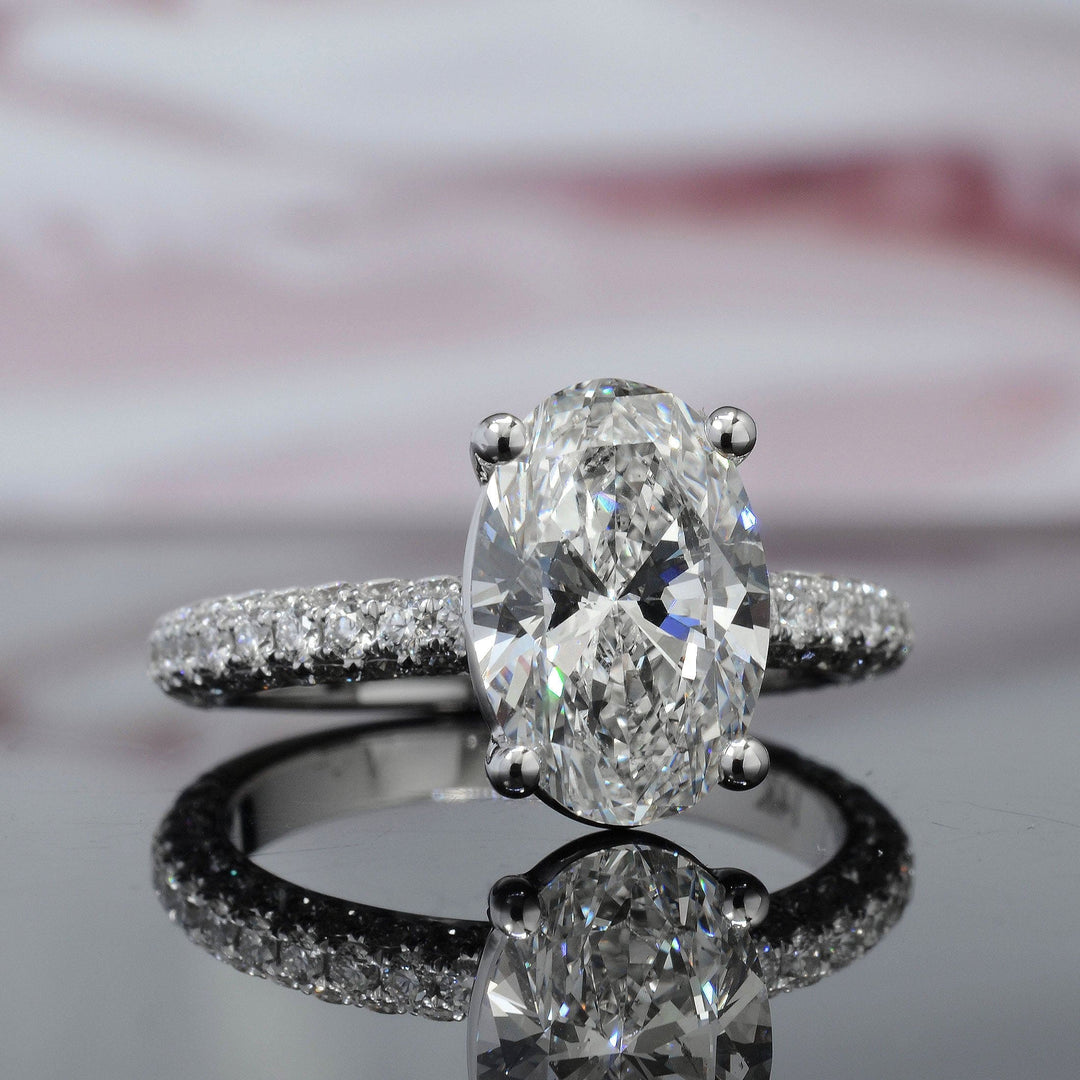 1.75 Ct. Hidden Halo Oval Engagement Ring 3 Row Pave H Color VS2 GIA Certified