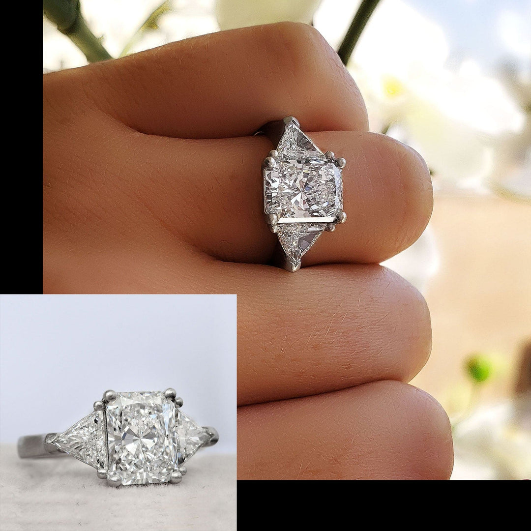 2.80 Ct. Radiant Cut 3 stone Ring with Trillion Sides E Color VVS1 GIA Certified