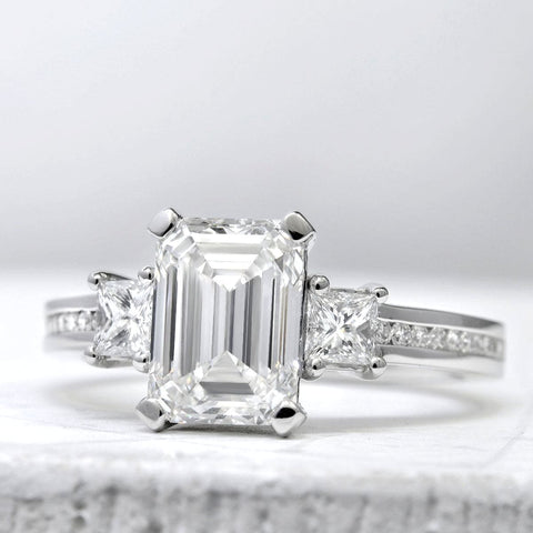1.80 Ct. Emerald Cut 3 Stone Engagement Ring H Color VS1 GIA Certified