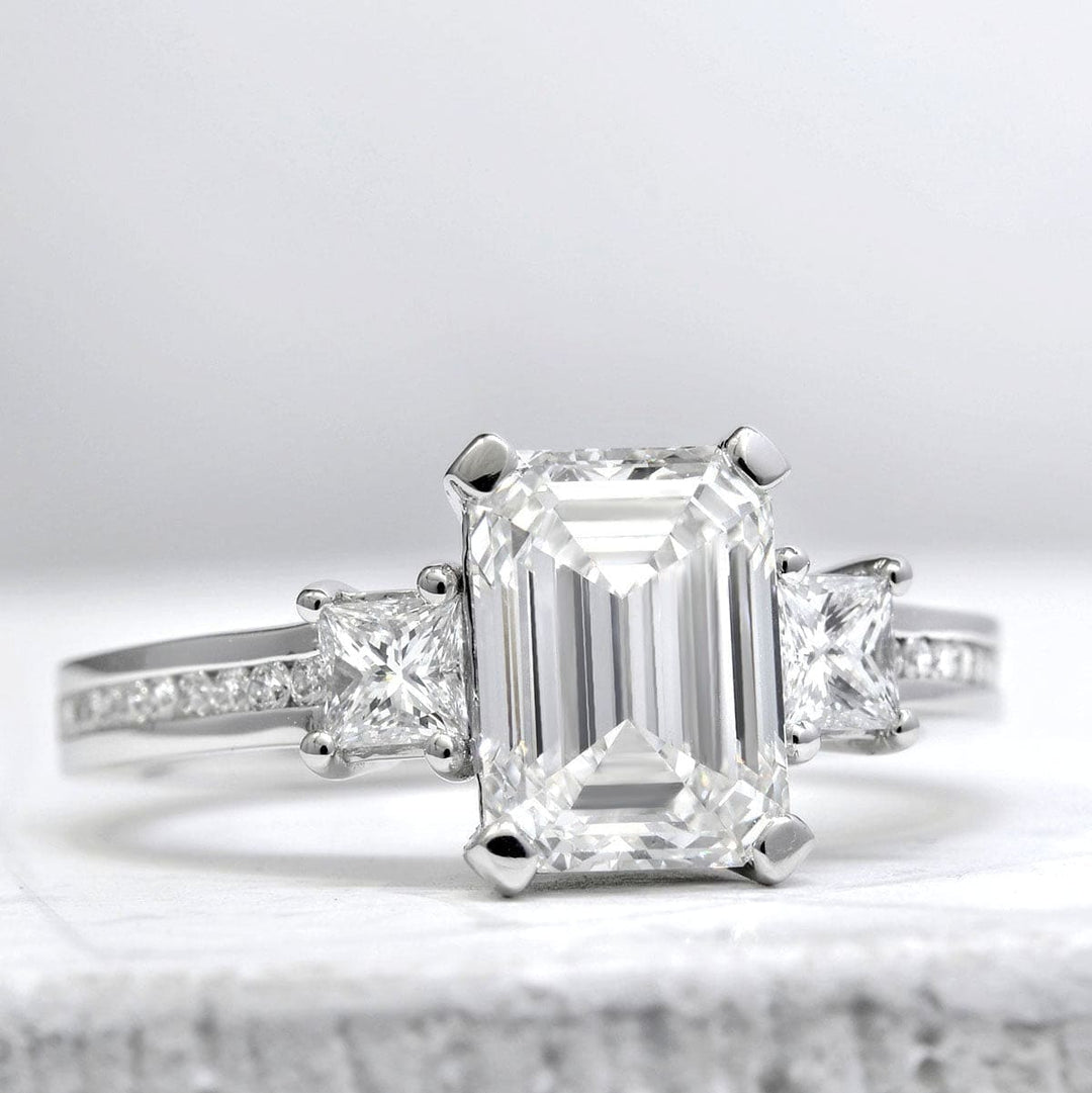 2.10 Ct. Emerald & Princess Engagement Ring with Accents H Color VS1 GIA Certified