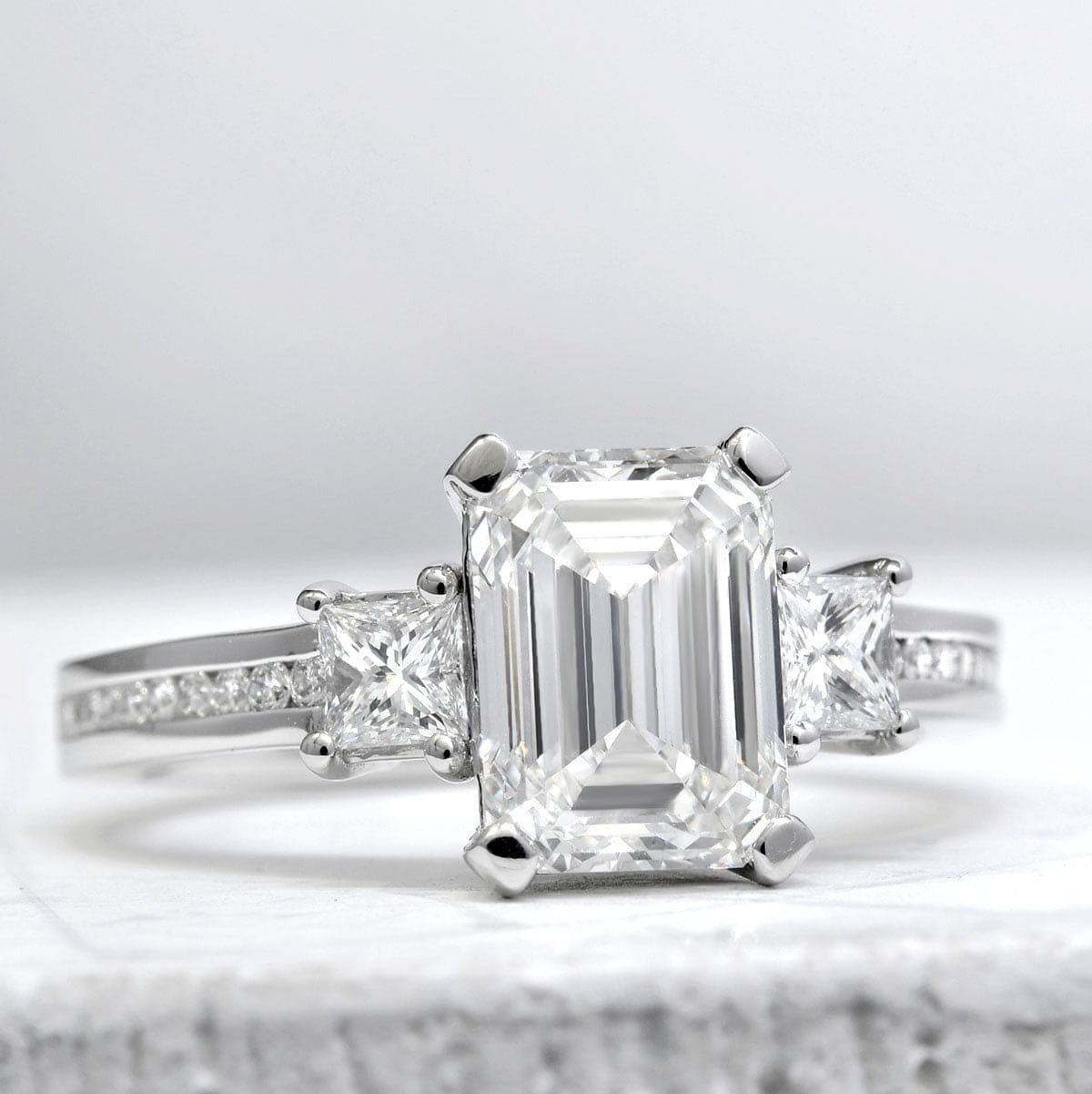 Emerald Princess Engagement Ring with Accents H VS1 2.1Ct GIA Kingofjewelry