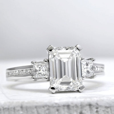 2.10 Ct. Emerald & Princess Engagement Ring with Accents H Color VS1 GIA Certified