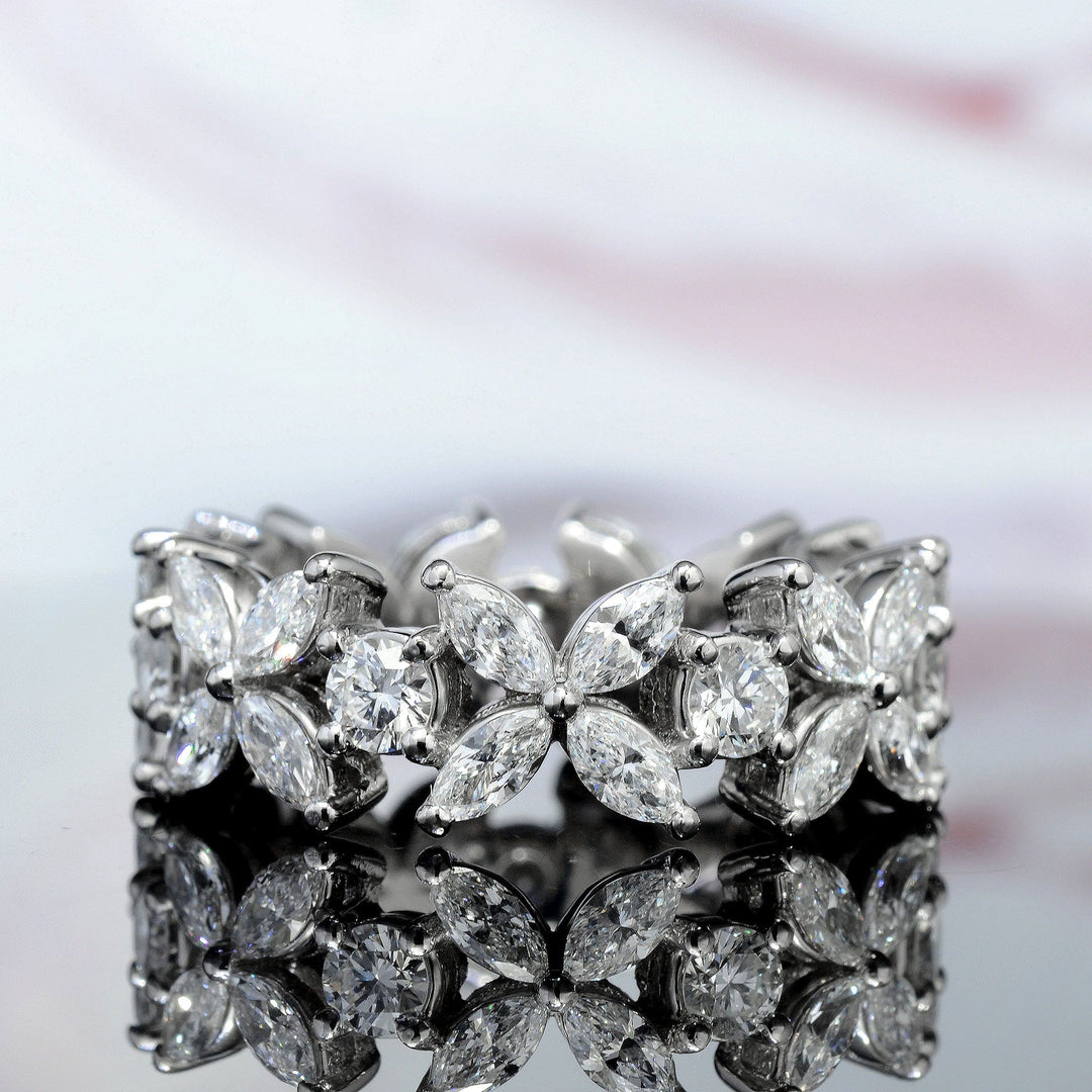 Flower Eternity Ring with Marquise and Round Cut Diamonds