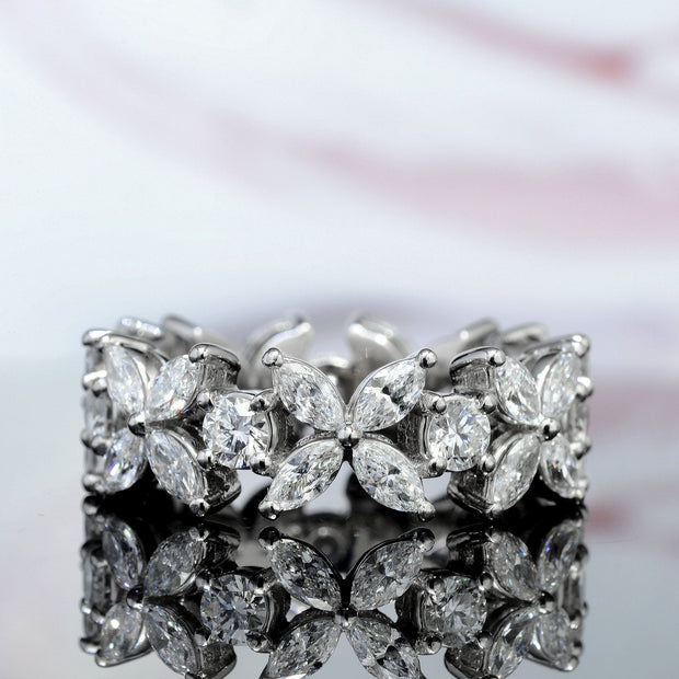 Flower Eternity Ring with Marquise and Round Cut Diamonds