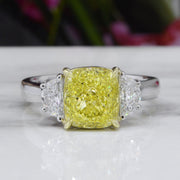 2.00 Ct. Fancy Light Yellow Canary Cushion & Half Moon 3Stone Ring VS1 GIA Certified