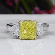 4.50 Ct. Canary Fancy Light Yellow Cushion & Half Moons Diamond Ring VS1 GIA Certified