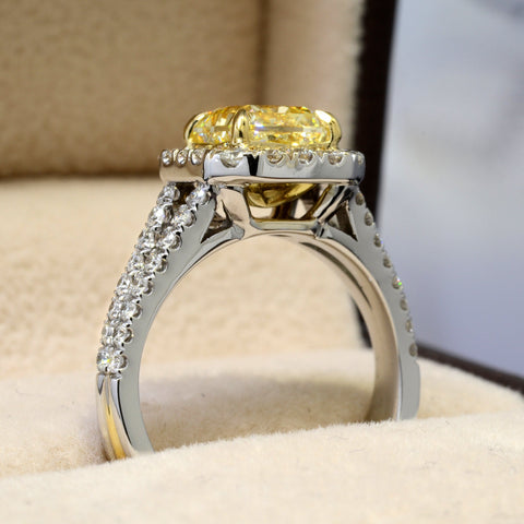 1.90 Ct. Canary Fancy Yellow Radiant Cut Split Shank Diamond Ring VVS1 GIA Certified